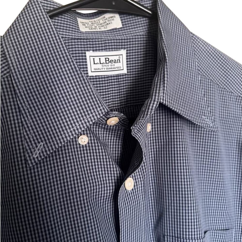 L.L. Bean Men’s 15–32 Medium Blue Gingham Check Button Down Shirt 100% Cotton